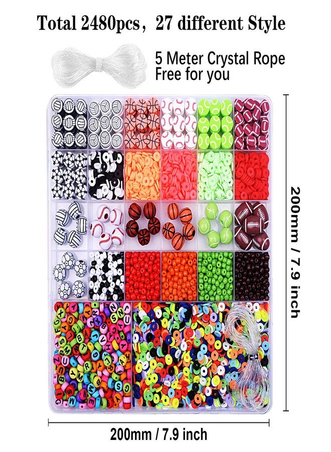 BBita 2480pcs Sports Ball Polymer Clay Beads Charms for Friendship Bracelets Making Kit Cute Fun Beads DIY Arts Crafts Birthday Gifts for Kids Girls Baseball Basketball Soccer Rugby Volleyball Football Bead - Image 2